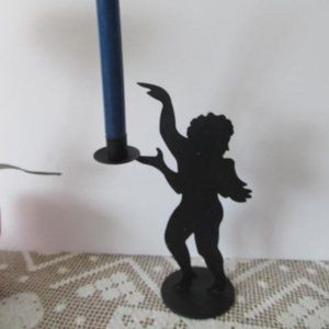 Black Tin Angel Candle Holder Primitive Home Decor Angel Home Decor Taper candle